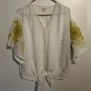 Max Studio White Blouse with Yellow Embroidery